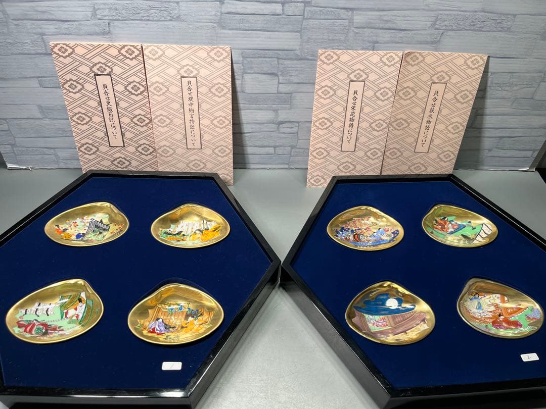 日本古典文学　十八種　36枚　貝桶　貝合わせ　磁器色絵皿　欠品無し　解説付き
