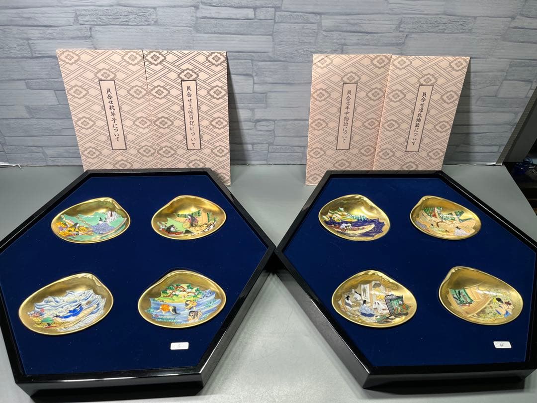 日本古典文学　十八種　36枚　貝桶　貝合わせ　磁器色絵皿　欠品無し　解説付き