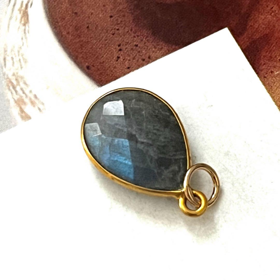 1点作品☆ ペアシェイプ型枠ラブラドライト14kgfネックレストップ