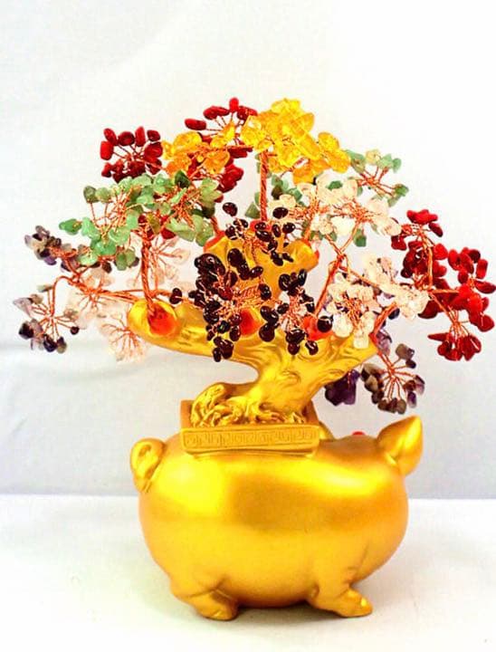 希少価値あり★発財豚招財樹置物