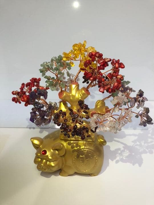 希少価値あり★発財豚招財樹置物