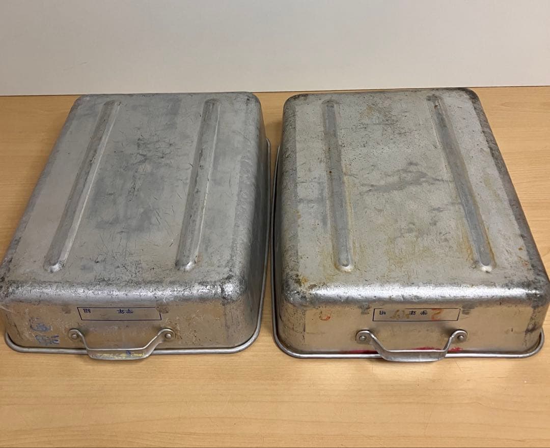 昭和レトロ　学校給食アルミ　給食缶　アルおかず缶　3個湯切り1個 アンティーク