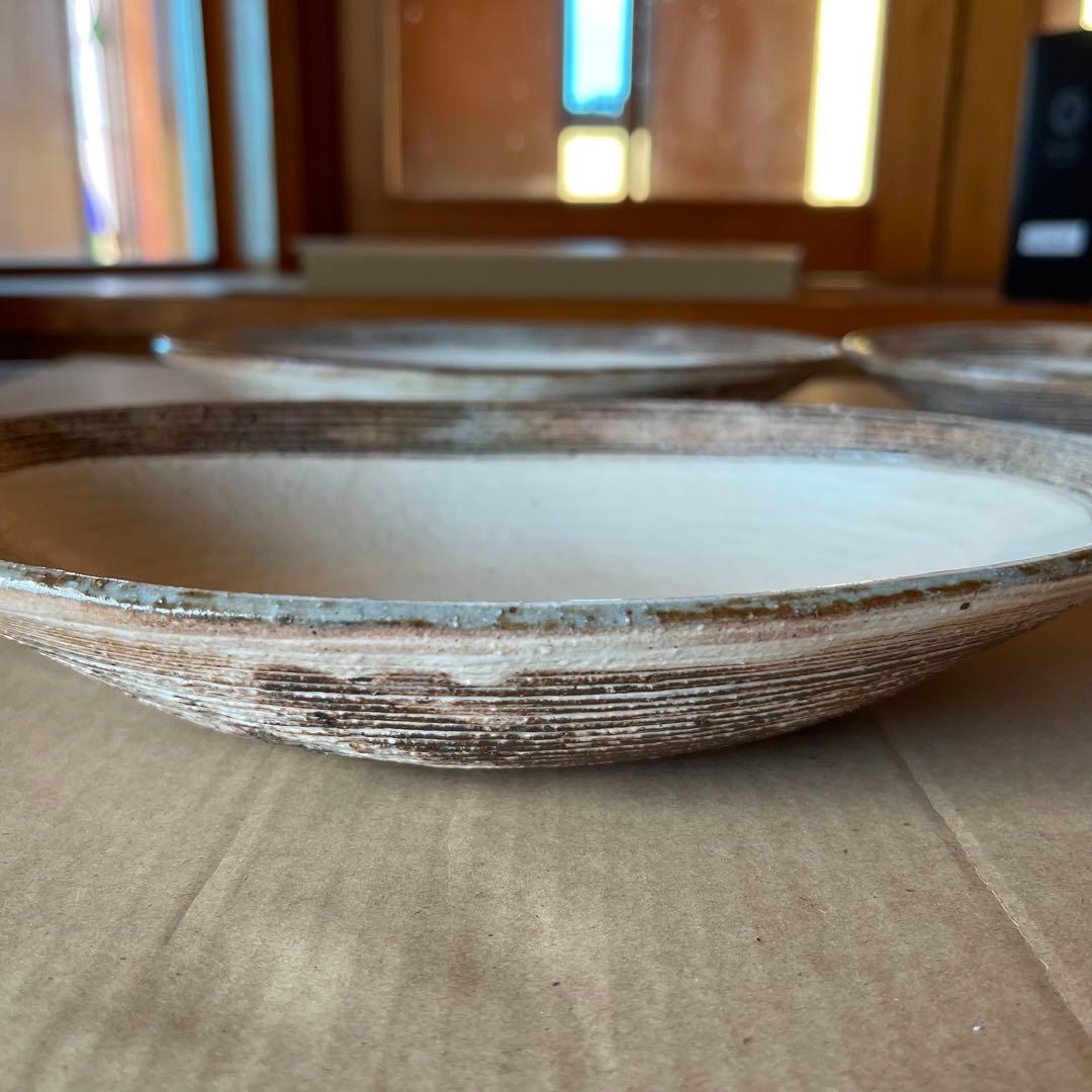 渕荒横彫　楕円深皿　中　４点　パスタ　カレー等