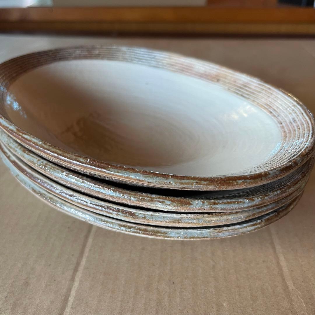 渕荒横彫　楕円深皿　中　４点　パスタ　カレー等