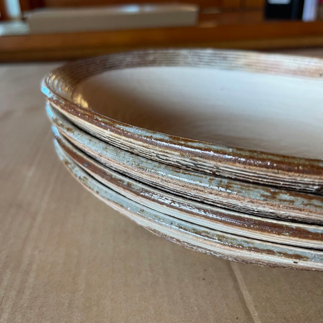 渕荒横彫　楕円深皿　中　４点　パスタ　カレー等