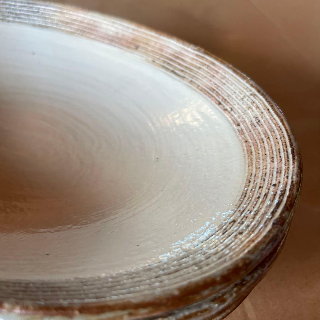 渕荒横彫　楕円深皿　中　４点　パスタ　カレー等