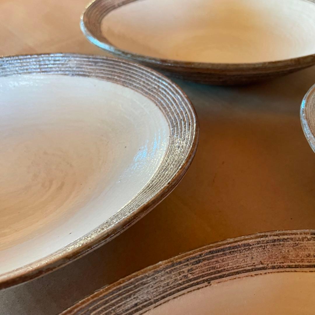 渕荒横彫　楕円深皿　中　４点　パスタ　カレー等