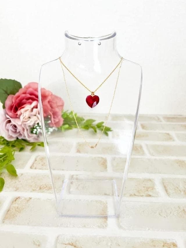 【ネックレス＆ピアスセット】赤ハート