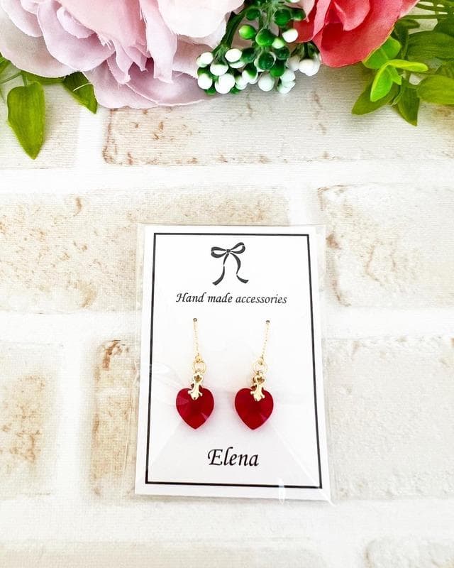 【ネックレス＆ピアスセット】赤ハート