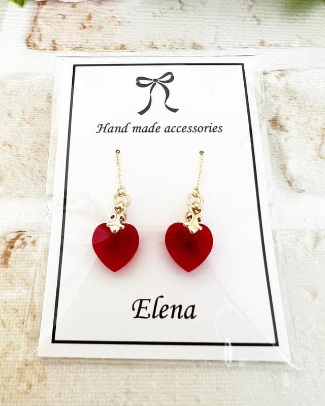 【ネックレス＆ピアスセット】赤ハート