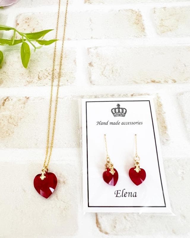 【ネックレス＆ピアスセット】赤ハート