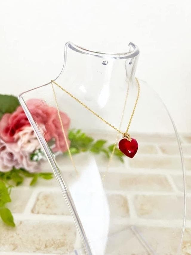 【ネックレス＆ピアスセット】赤ハート