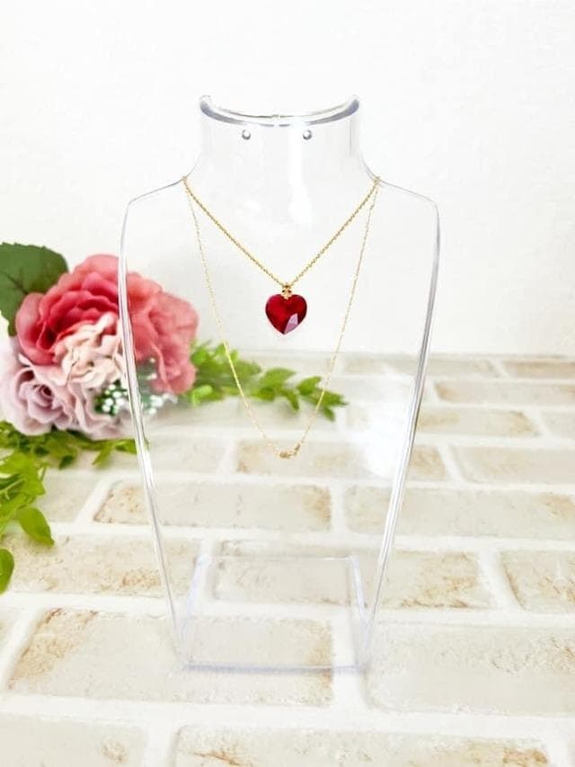 【ネックレス＆ピアスセット】赤ハート