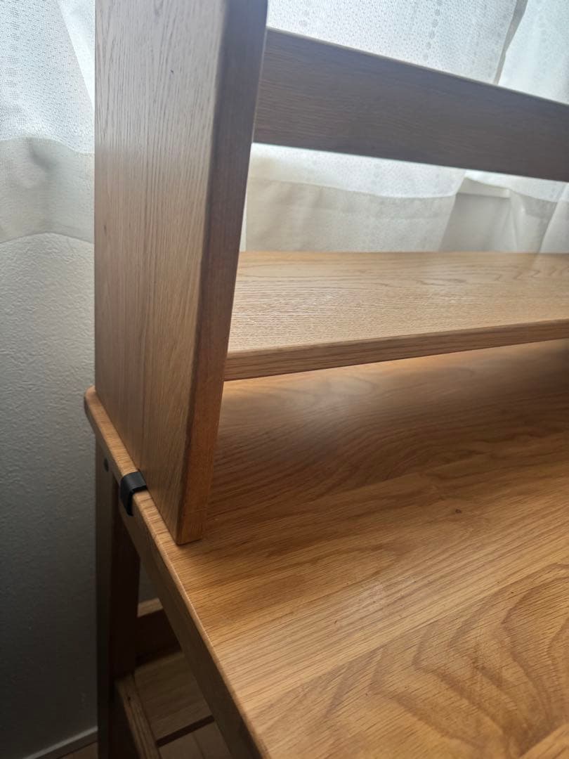 無印　美品　オーク無垢材デスク　木製 学習机 上置き棚付き 引き出しあり