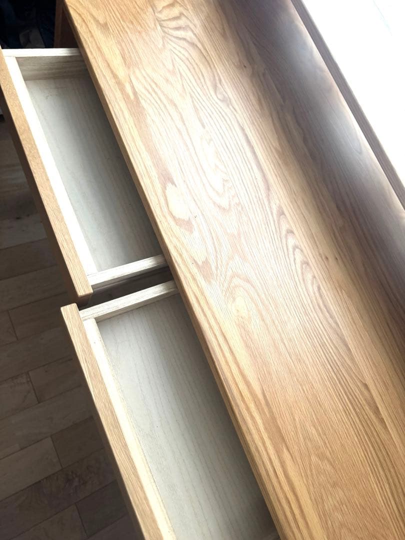 無印　美品　オーク無垢材デスク　木製 学習机 上置き棚付き 引き出しあり