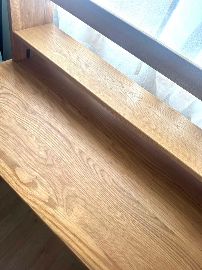 無印　美品　オーク無垢材デスク　木製 学習机 上置き棚付き 引き出しあり