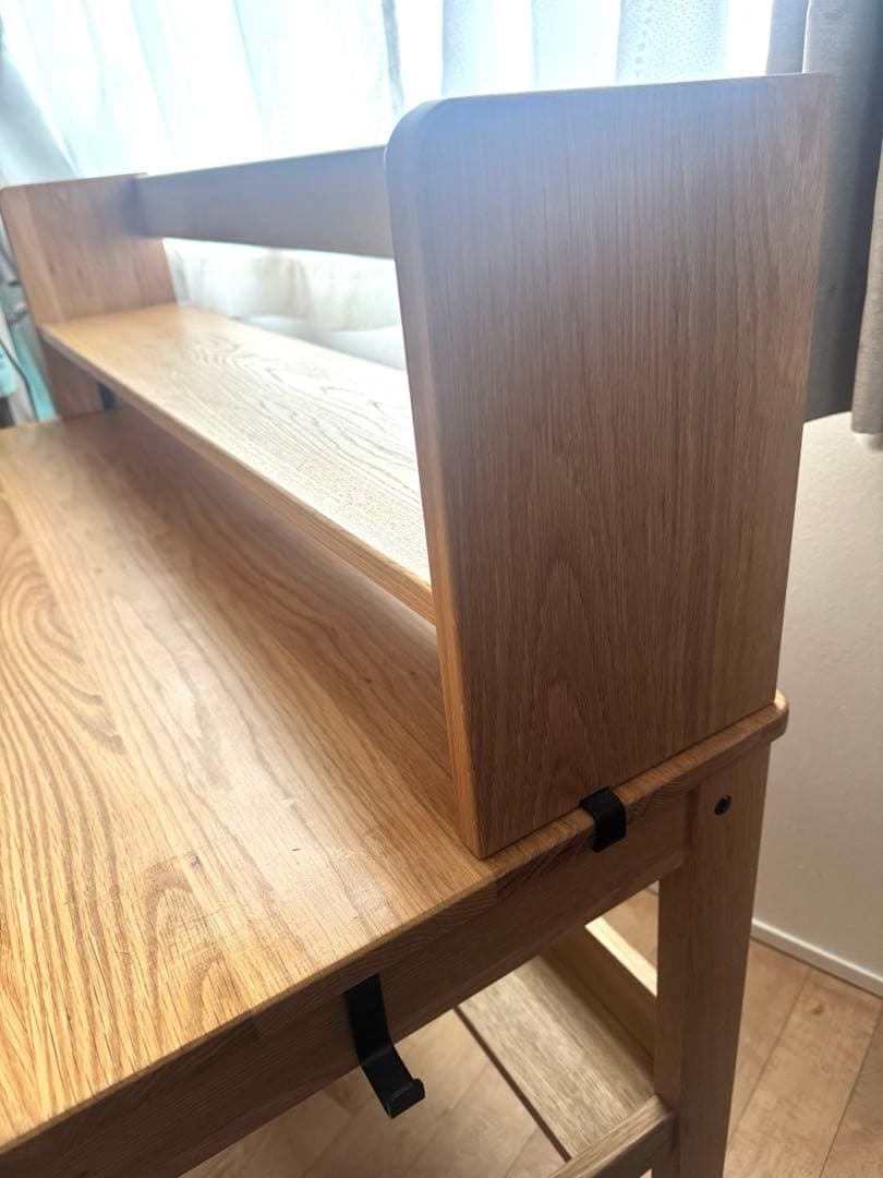 無印　美品　オーク無垢材デスク　木製 学習机 上置き棚付き 引き出しあり