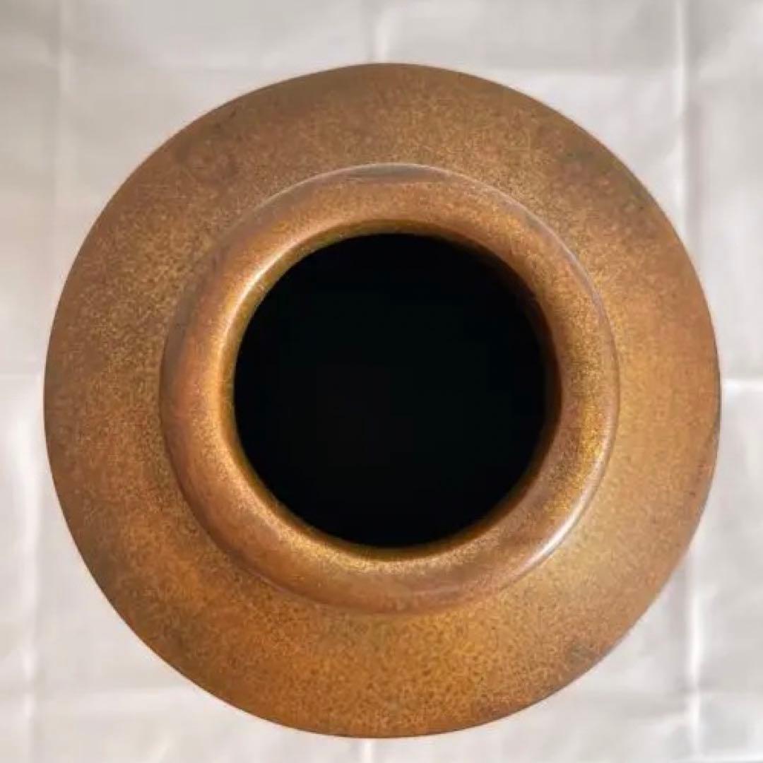 芳廣刻 彫金 花瓶 バラ 鳥 台座付 共箱なし アンティーク ビンテージ 骨董品