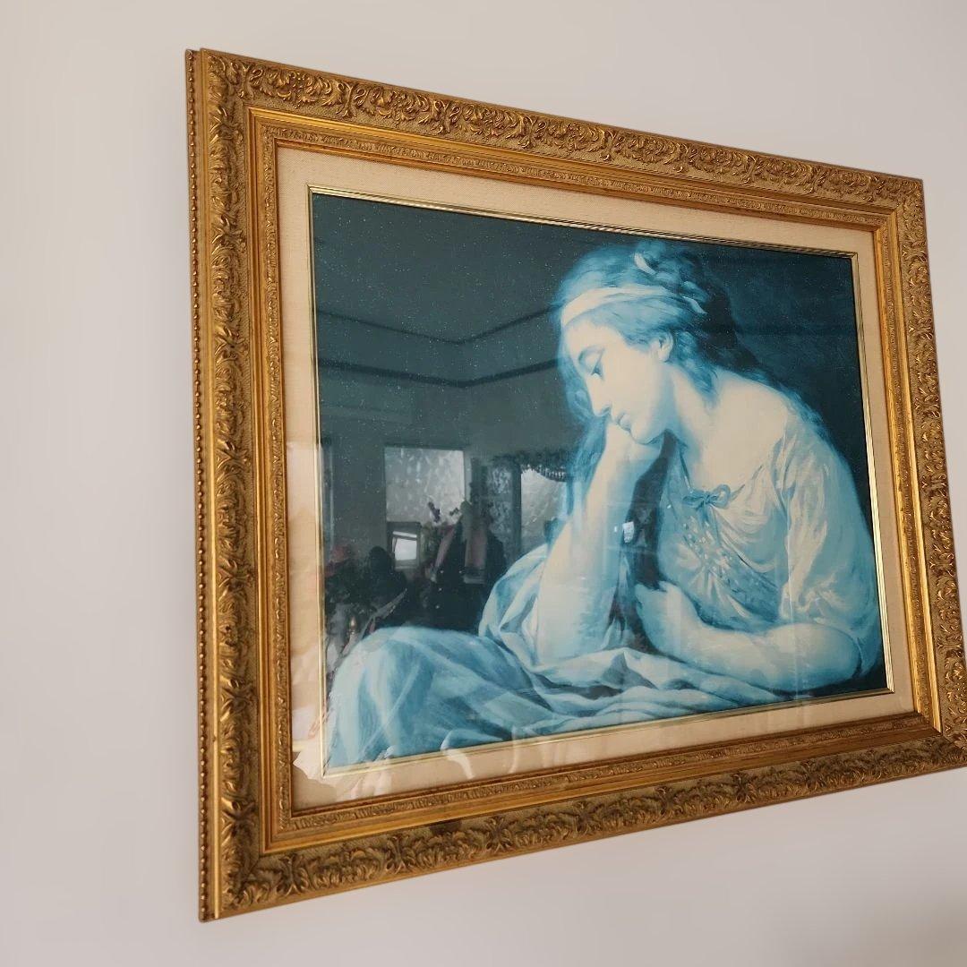 青色の女性肖像画 金色フレーム