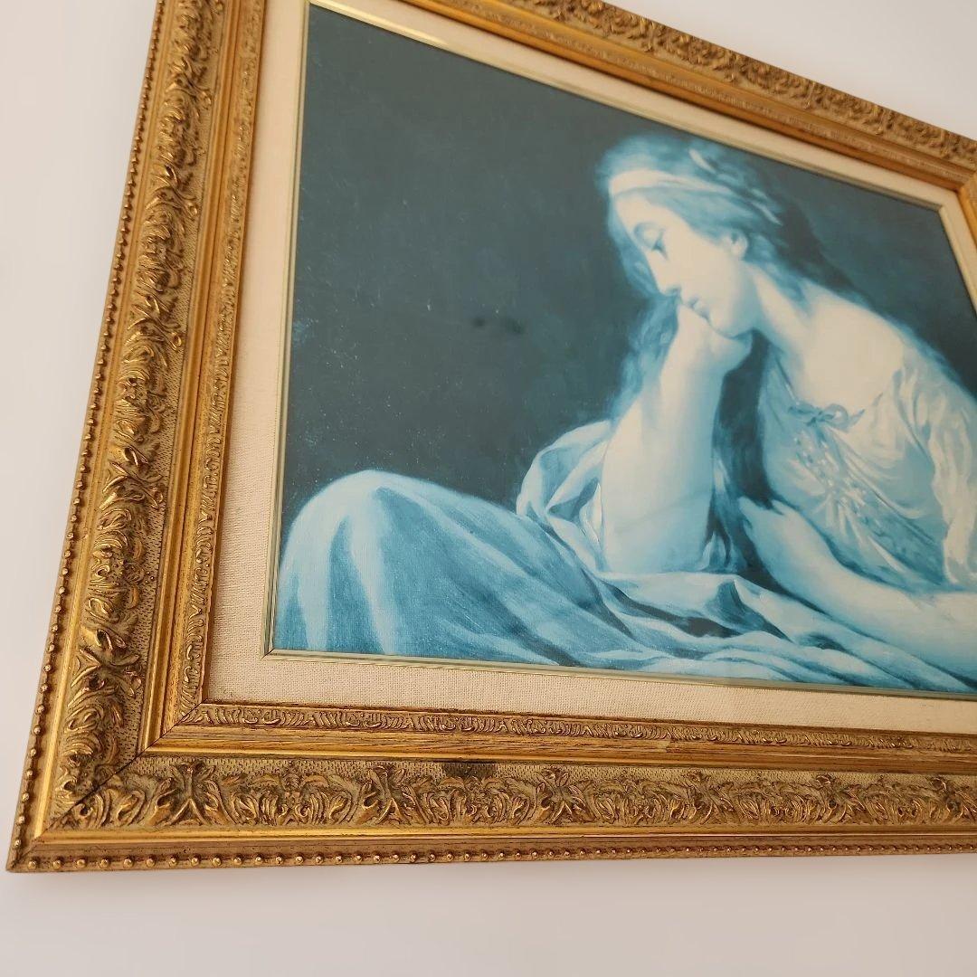 青色の女性肖像画 金色フレーム