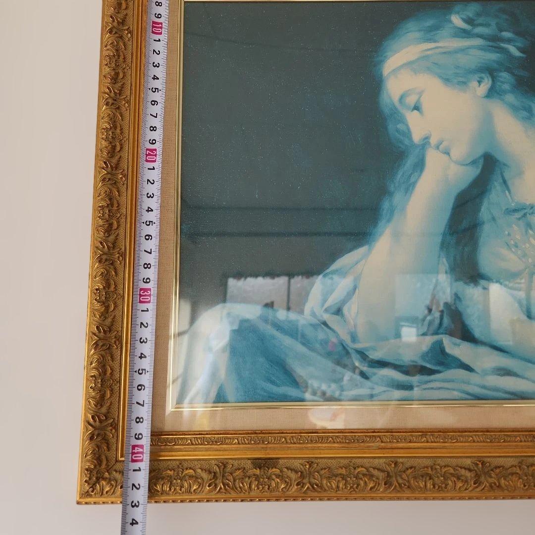 青色の女性肖像画 金色フレーム