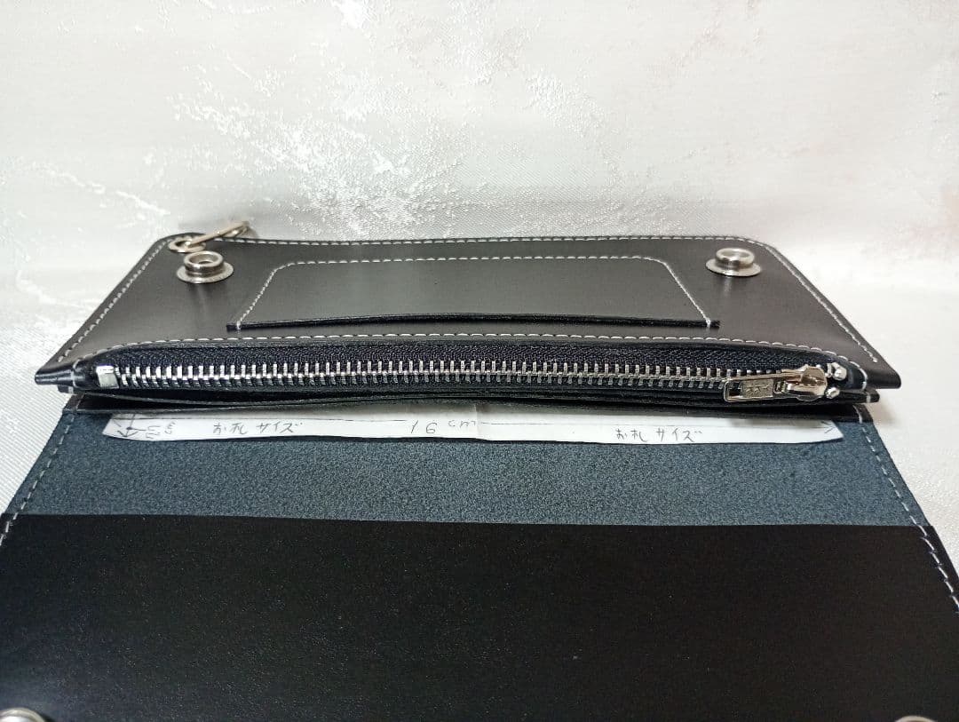 トラッカーウォレット　黒色　国産牛革　兵庫レザー　植物タンニン鞣し　三層二つ折り