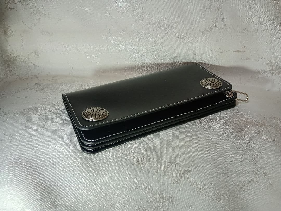 トラッカーウォレット　黒色　国産牛革　兵庫レザー　植物タンニン鞣し　三層二つ折り