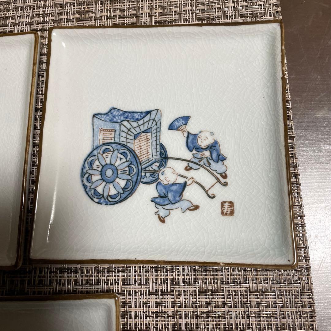 唐子（からこ）三川内焼（みかわちやき）の湯のみと角皿のセット