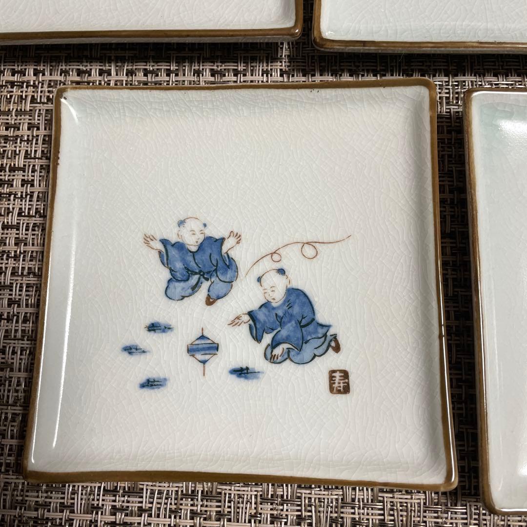 唐子（からこ）三川内焼（みかわちやき）の湯のみと角皿のセット