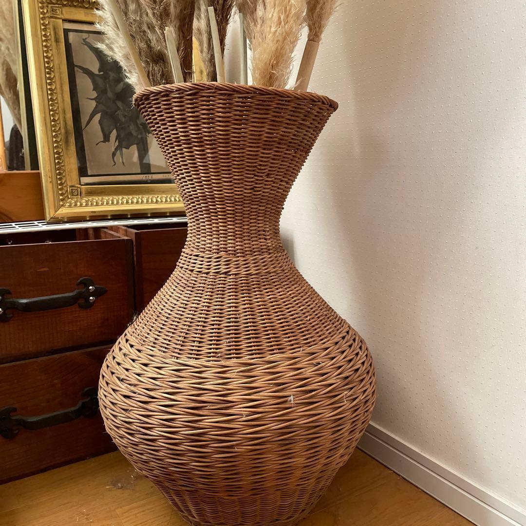 アンティーク 籐 ラタン壺 花瓶 引き取り限定