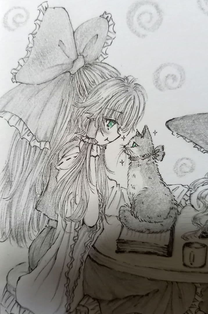 手描きイラスト　お茶会　ナズーリン　橙　東方project