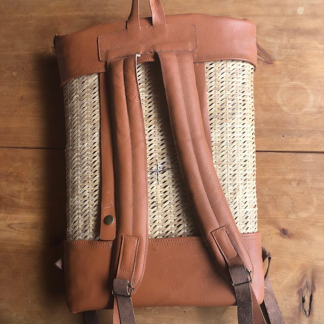 皮と竹製　パソコンバッグ