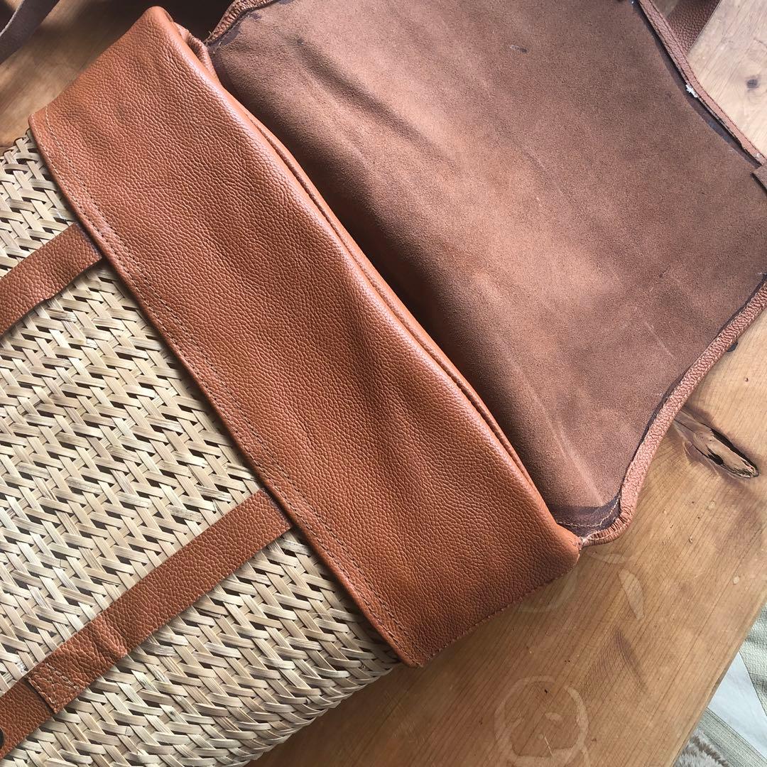 皮と竹製　パソコンバッグ