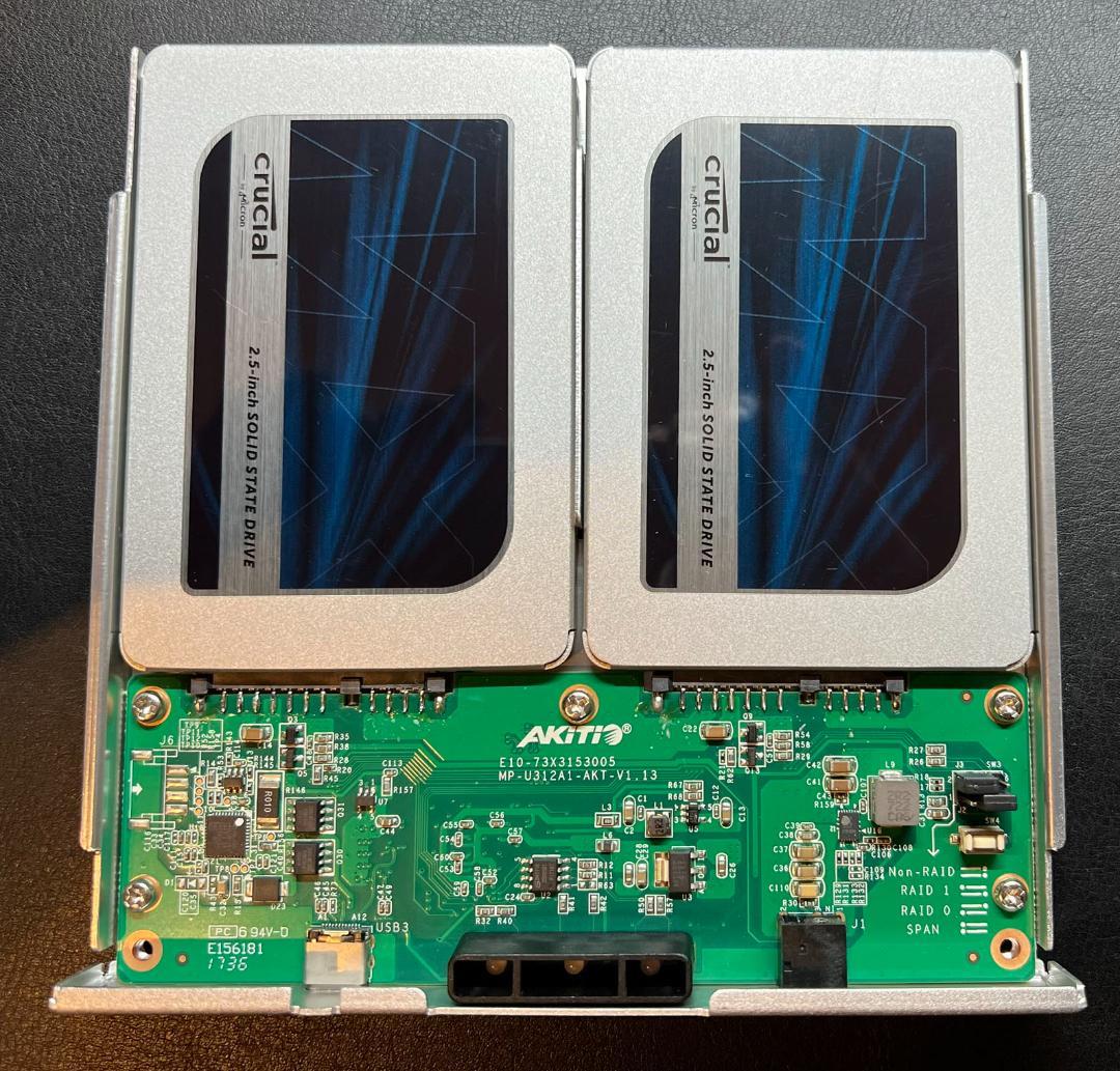 Crucial MX500 1TB×2台 USB3.1RAIDケース付き