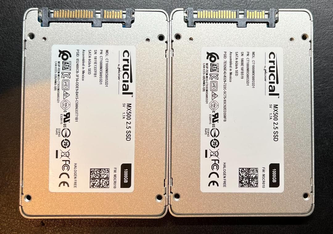 Crucial MX500 1TB×2台 USB3.1RAIDケース付き