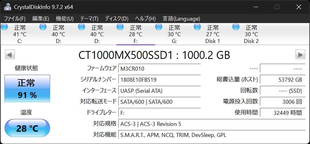 Crucial MX500 1TB×2台 USB3.1RAIDケース付き