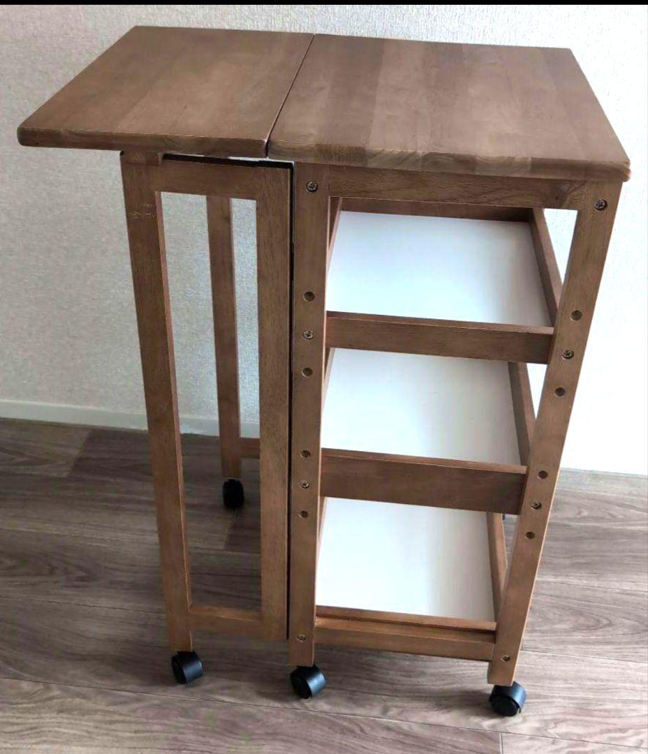 最終値下げ「山善」木製折りたたみキッチンワゴン 3段