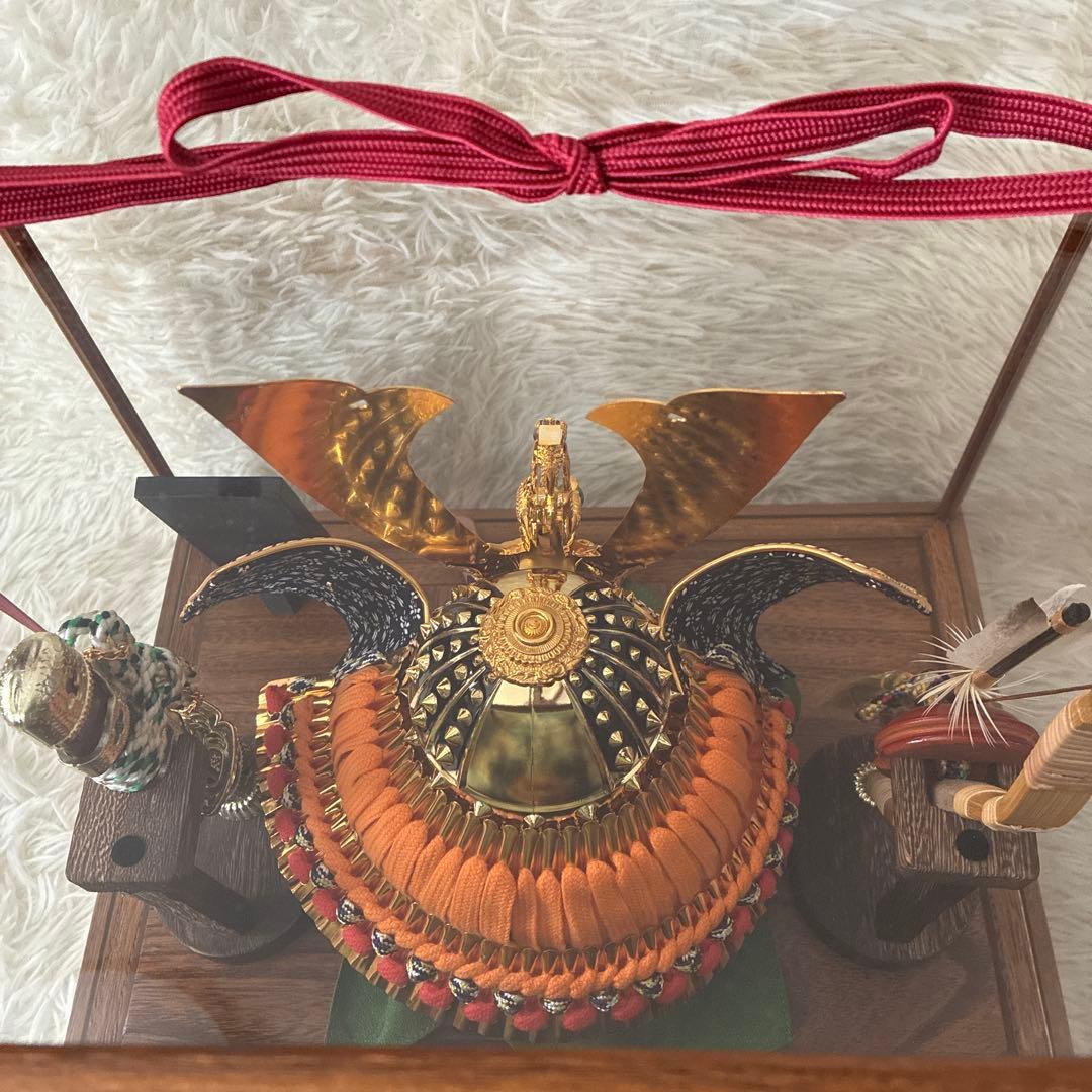 美品　五月人形　兜飾り　ガラスケース入　男の子　置き物