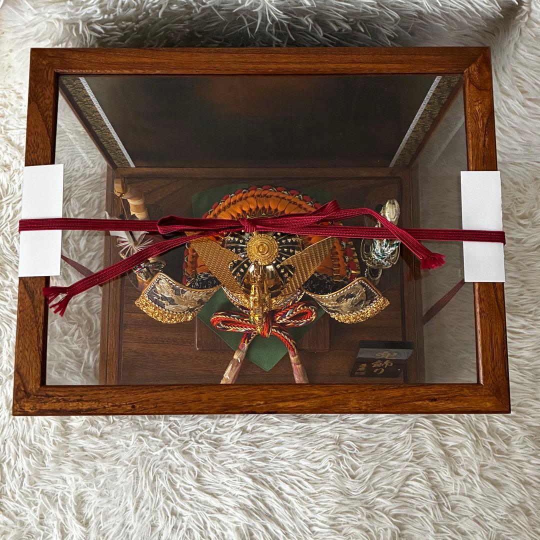 美品　五月人形　兜飾り　ガラスケース入　男の子　置き物