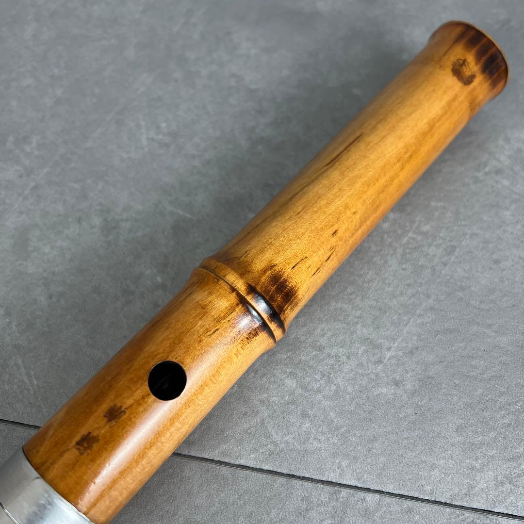 蝴蝶宝　尺八　琴古流　唄口バチ型　1尺5寸　木製　節あり　印あり　現状品