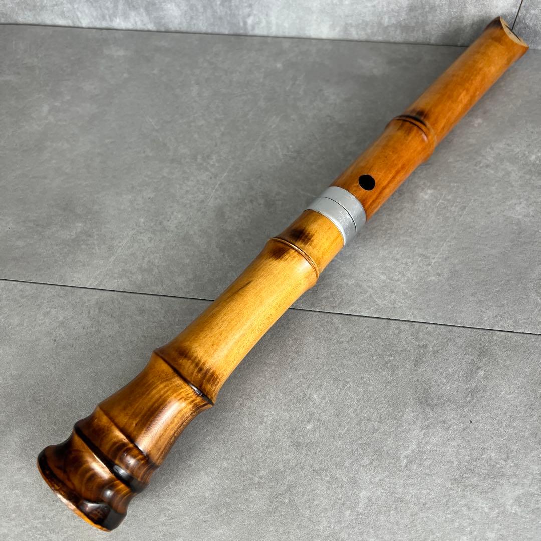 蝴蝶宝　尺八　琴古流　唄口バチ型　1尺5寸　木製　節あり　印あり　現状品