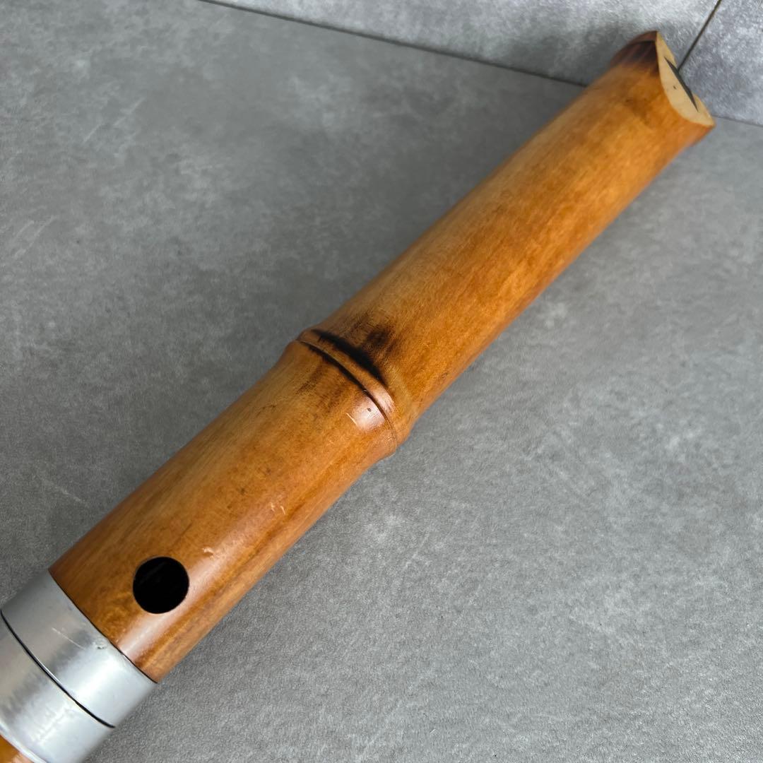 蝴蝶宝　尺八　琴古流　唄口バチ型　1尺5寸　木製　節あり　印あり　現状品