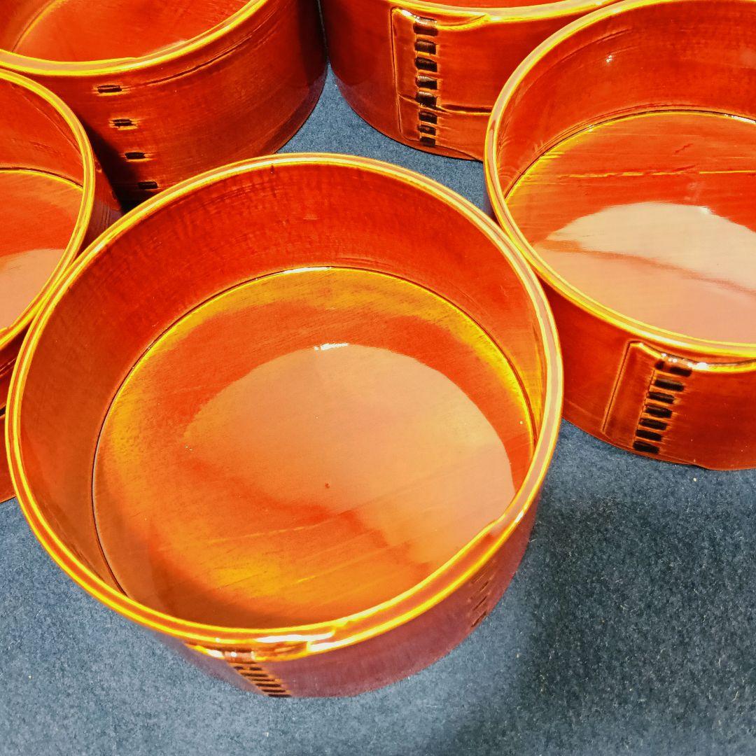 AN11 曲わっぱ 春慶塗 五客 木製漆器 蓋付弁当箱 紙箱 美品