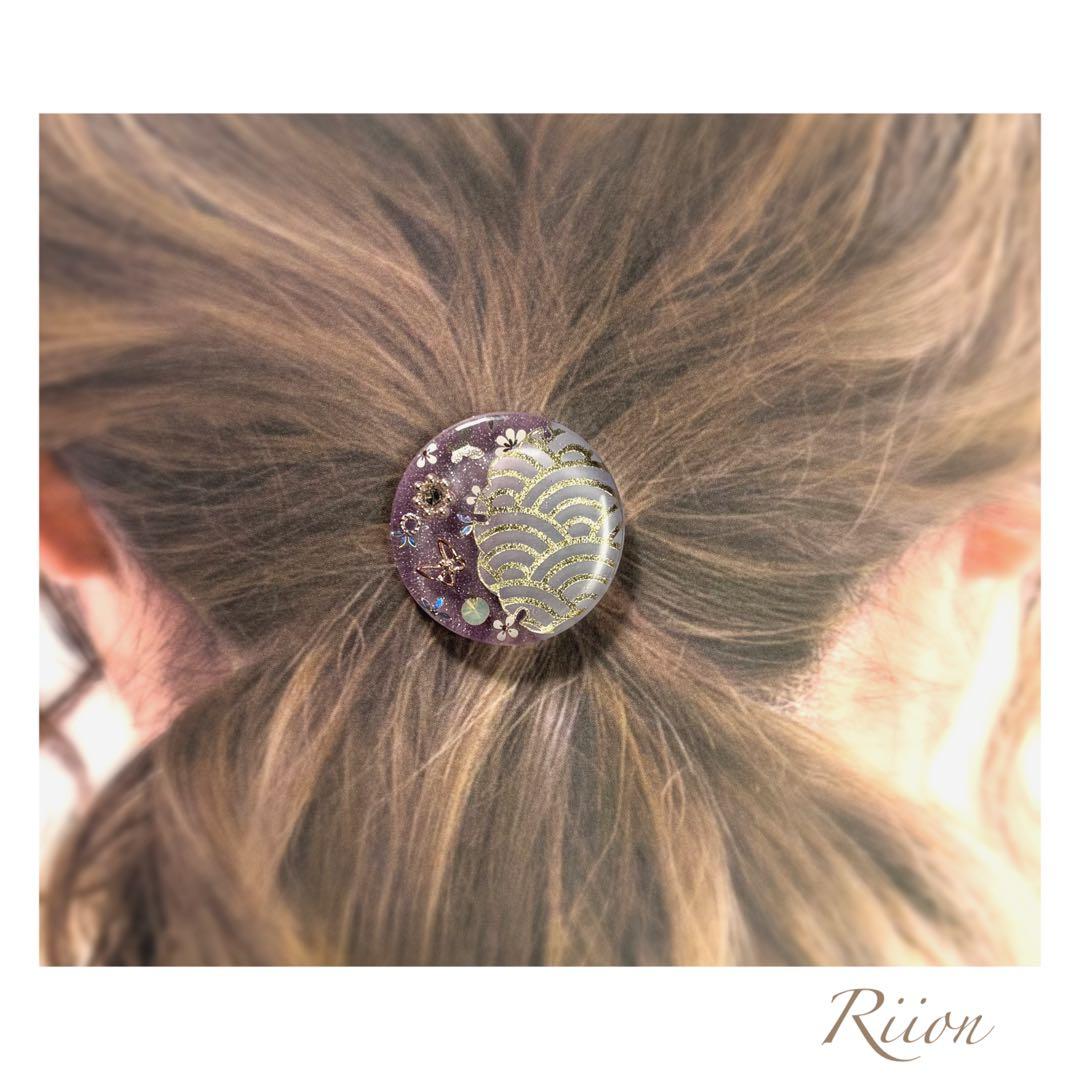 no.1119✨‪和テイストレジンヘアゴム・青海波柄・ラベンダー✨️