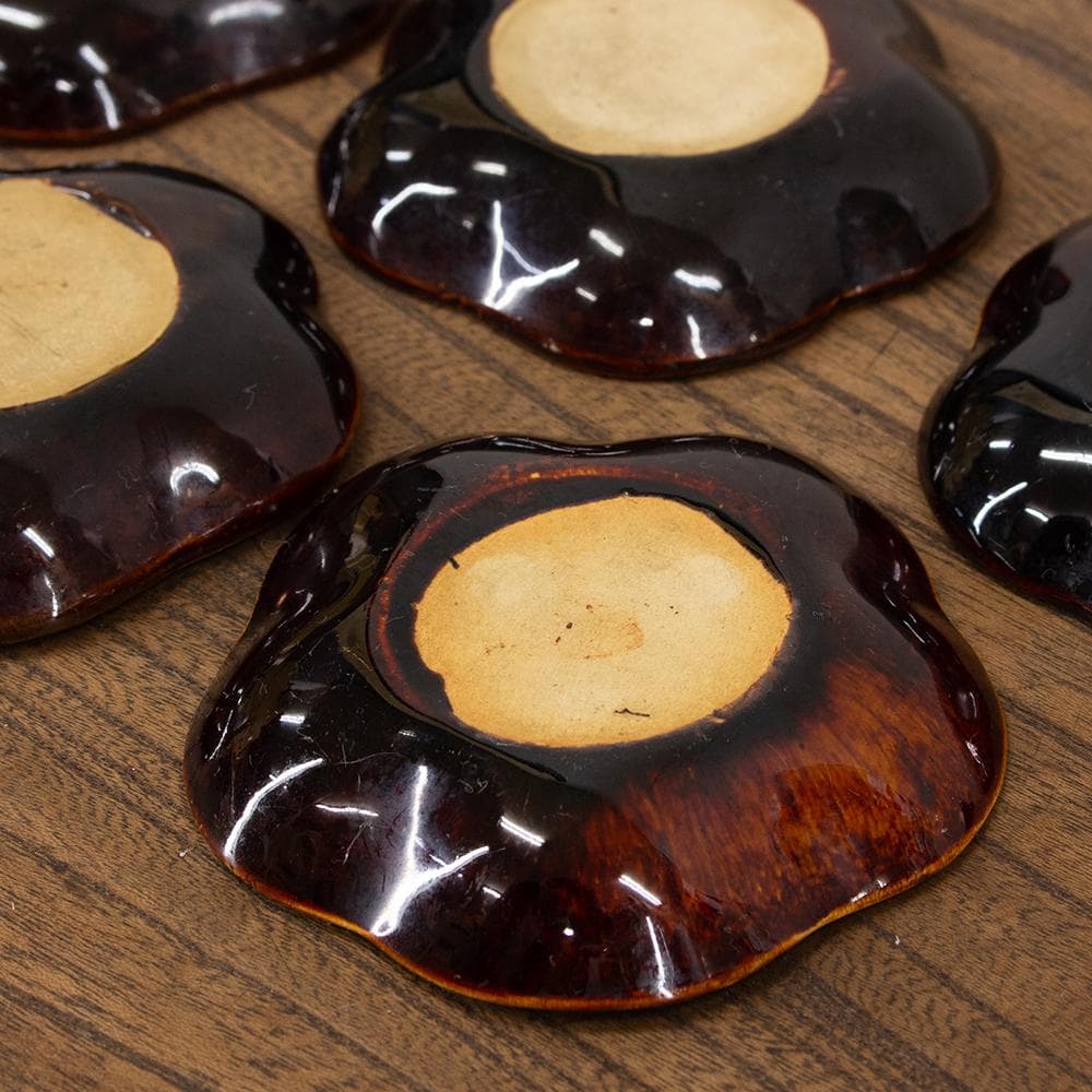 布志名焼 民芸 小皿4枚 桜型 桜絵 金彩 鉄釉