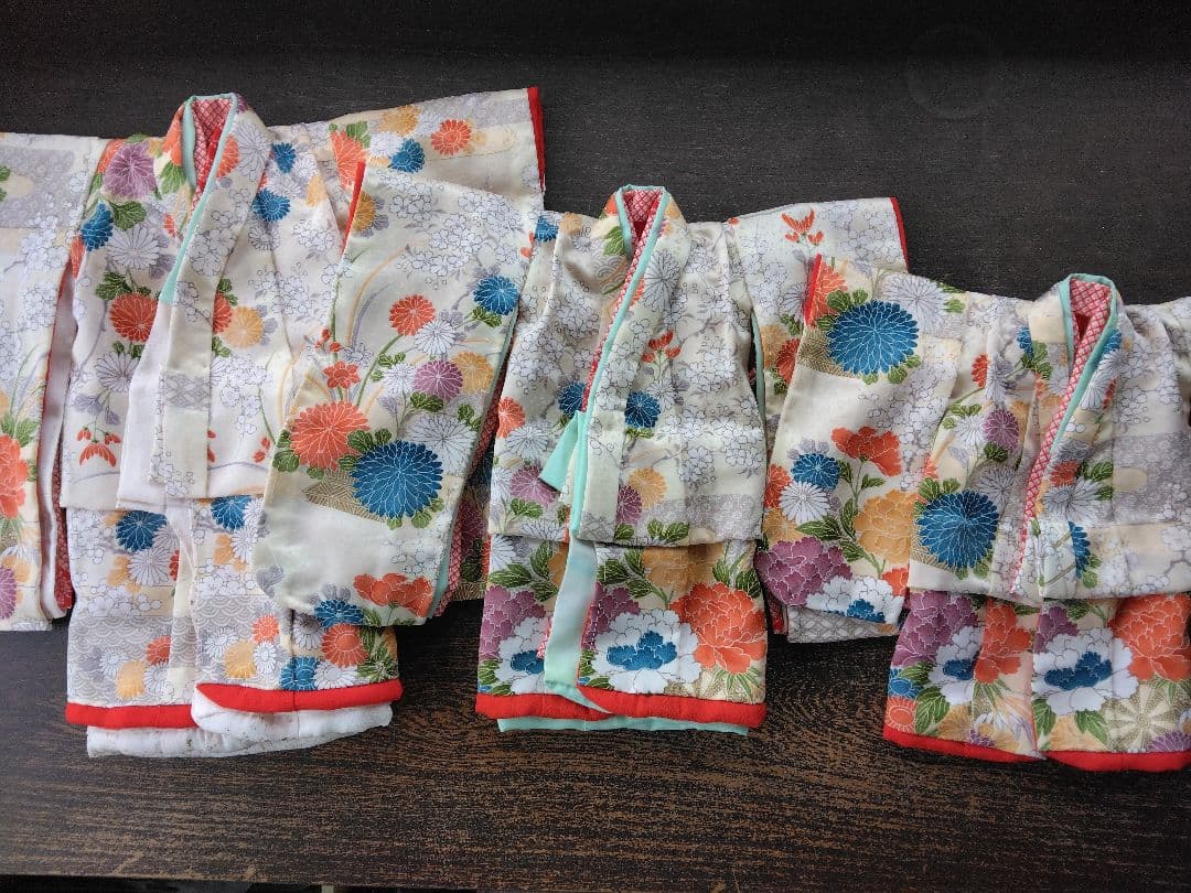 8号市松人形重ね衿付き着物、長襦袢セット(正絹)