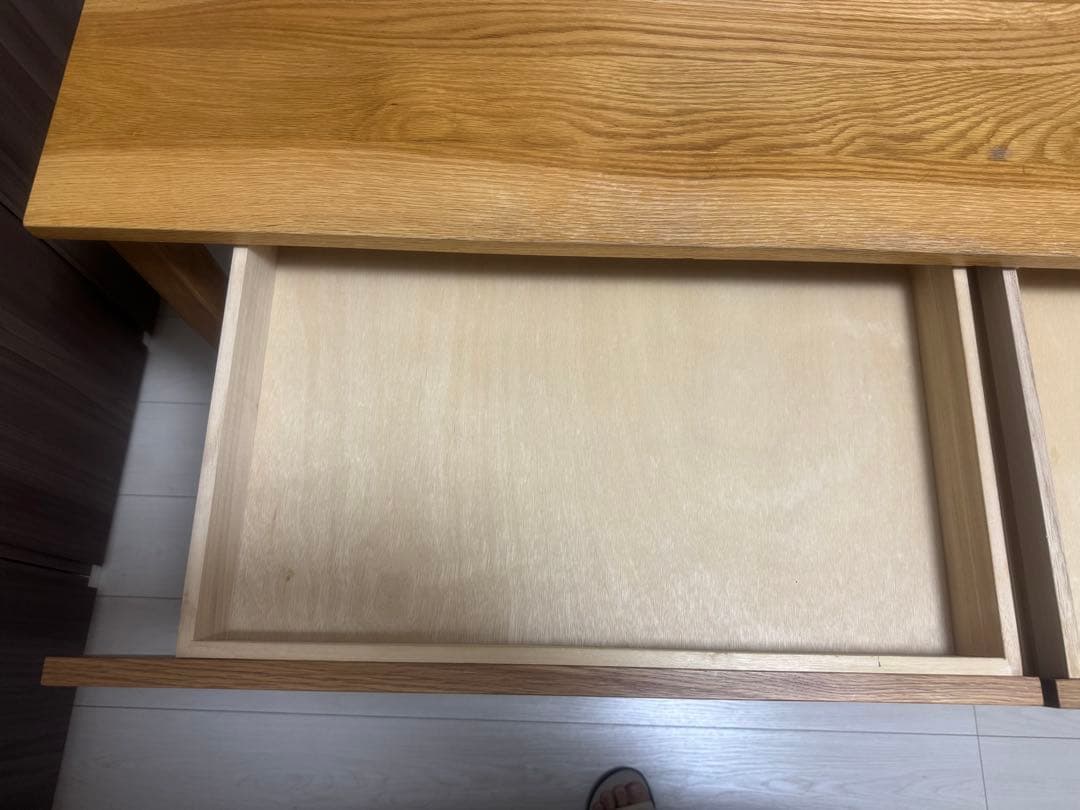 無印　無垢材デスク(引出付き) オーク材