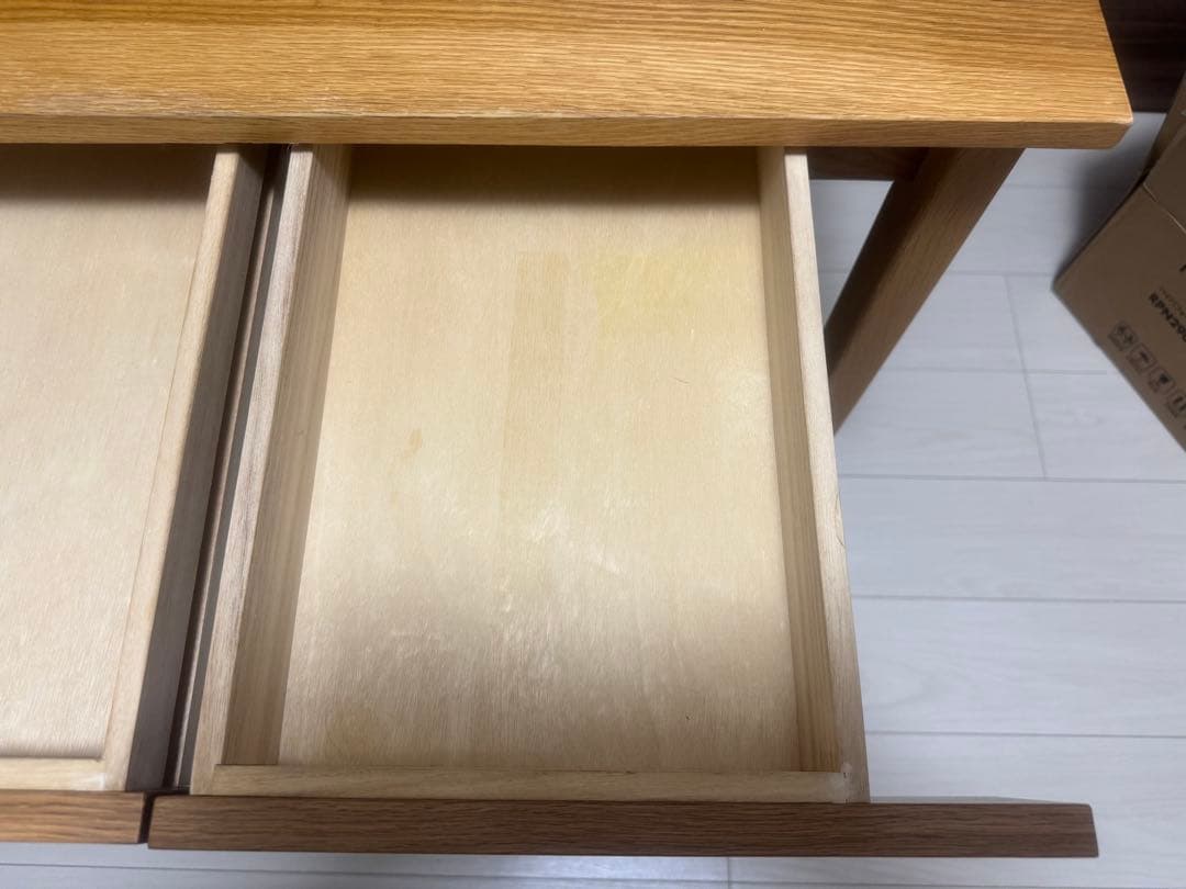 無印　無垢材デスク(引出付き) オーク材