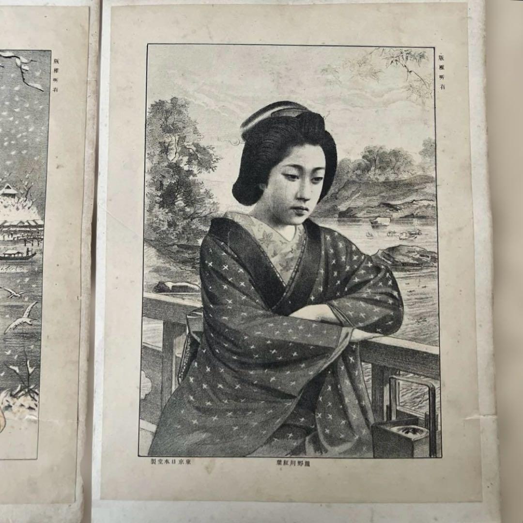 西洋画譜　美人十二ヶ月 ；石版　【8枚】