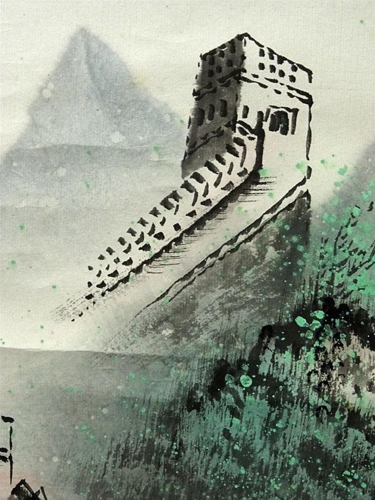 掛軸 金山『長城夏日 万里の長城』中国画 紙本 肉筆 掛け軸 w103015